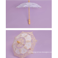 White Satin and Lace Wedding Umbrella with wooden crook handle parasol lace umbrella